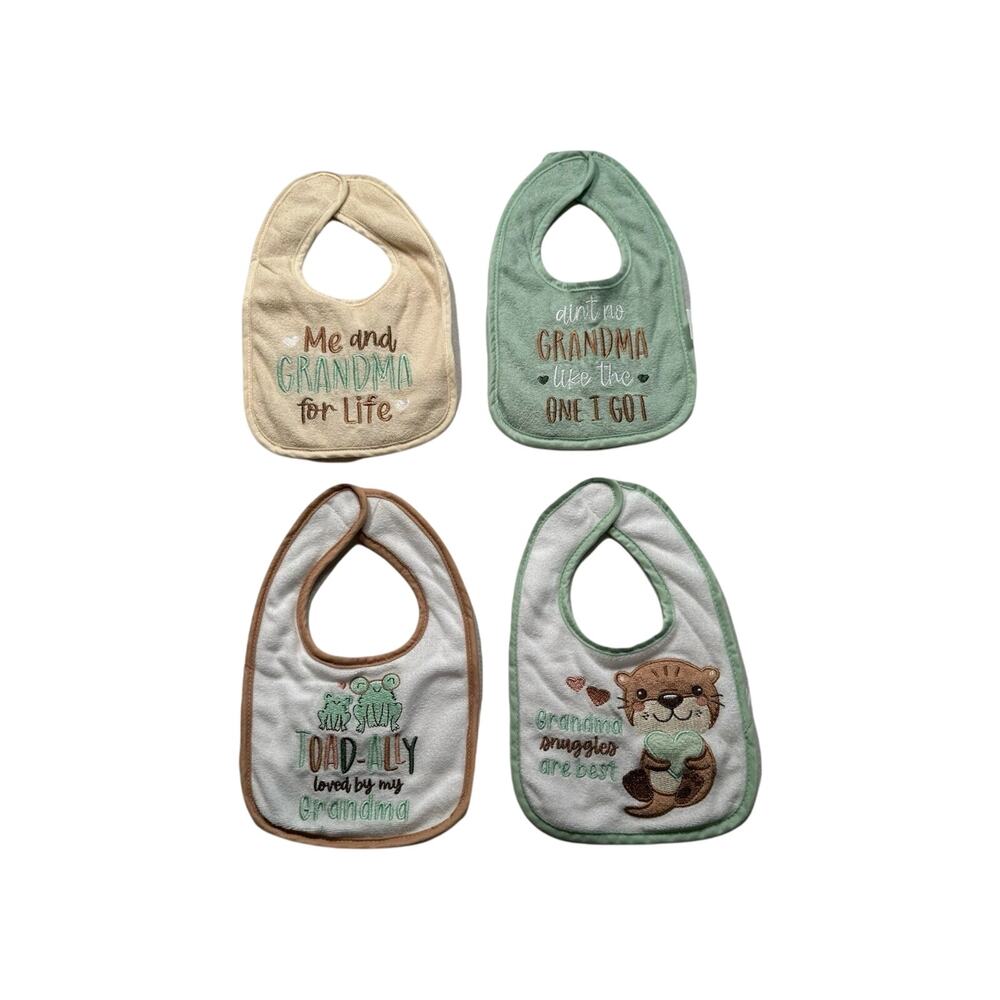 NEAT SOLUTIONS 4 Pack‎ Infant Baby Bibs Cuddlin' With Grandma Terry Cotton (353)